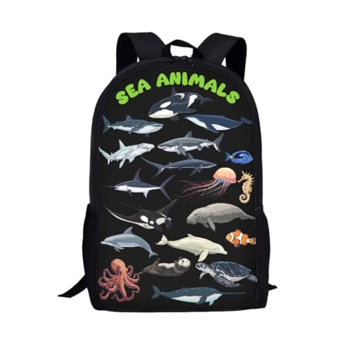 Girls Backpack Sea Animals Print Kids Lightweight Elementary Schoolbag Large Durable Boys Book Bag