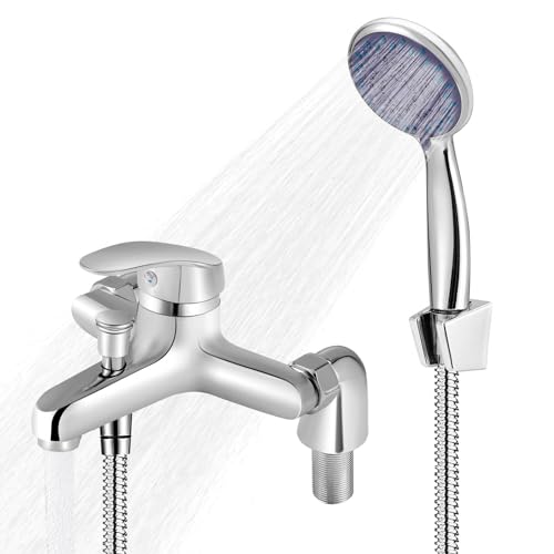 Bathroom Sink Taps with Shower Head Modern Bath Mixer Taps with Shower Kit Bath Taps with Shower Attachment Bath Filler Spout Solid Brass Body Compression Valves