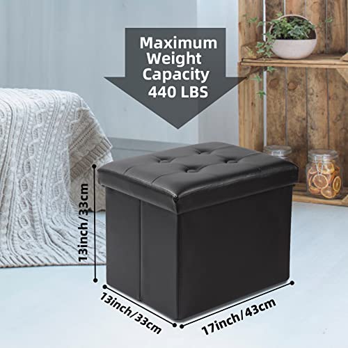 Image of ALASDO Storage Ottoman Footrest Stool Small Ottoman with Storage Foldable Ottoman Leather Foot Rest Footstool Bench for Living Room 17x13x13inches Black