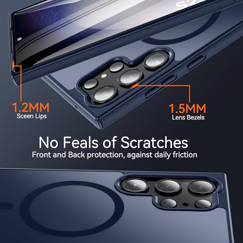 Image of OWKEY for S23 Ultra Case 6.8'', Magnetic Samsung Galaxy S23 Ultra Case for Magsafe, [Shockproof Military] Translucent Back Slim Bumper Cover Phone Case Galaxy S23 Ultra Case, Blue