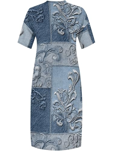 Image of SUZONANA Womens Plus Size 3D Denim-Print Fashion Maxi Dresses Casual Soft Tshirt Dress