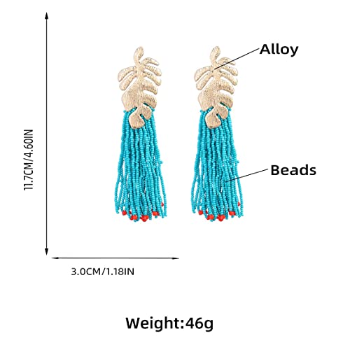 Palm Leaf Tassel Earrings, Monstera Leaf Dangle Earrings For Women, Bohemian Beaded Leaf Fringe Earrings, Tropical Plant Leaf Stud Earrings Leaf Boho Jewelry, Gold Coconut Palm Leaf Drop Earrings For Girls, Cute Leaf Statement Earrings Accessories Gift #TOP1