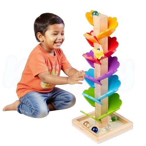Image of Kidology Wooden Music Tree Toy for Kids, Rainbow Musical Tree Kit Gifts, Wooden Marble Ball Run Track Montessori Educational Learning Toys for Kids 3+