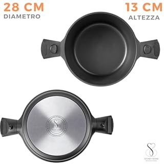 Stone&Stone Pentola 28cm professionale estremamente antiaderente con tecnologia tedesca fondo in acciaio casseruola cuoci pasta pentole anche per gas/forno e induzione sana priva di pfoa