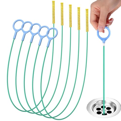 Unblocker Anti-Break Sink Tool, Drain Spiral Cleaning Hook Sticks, Drain Cleaner and Hair Catcher for Bathtub, Sewers, Sink, Kitchen (Green)