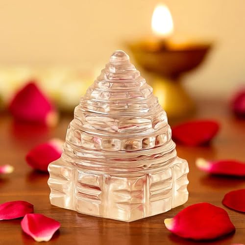Image of Original Certified Sphatik Shree Yantra | AAA Grade Clear Quartz Shri Yantram /Spatik Sri Chakra /Sphatik Meru Yantra /Lakshmi Yantra | Healing Crystal for Pooja (100-120 Gram)