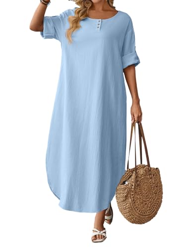 Image of Celmia Autumn Solid Loose Long Maxi Dress Cotton Caftan