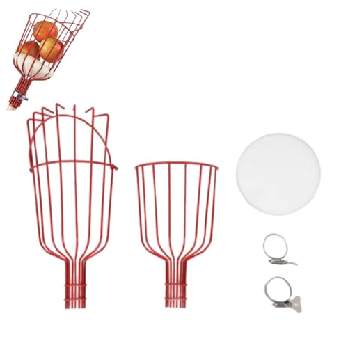 Beufee Twist on Fruit Picker Basket, Detachable Fruit Harvesting Tool with Foam Cushion for 3cm Diameter Pipe (Red)