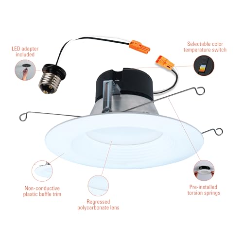 Image of HALO 5 inch / 6 inch LED Recessed Light Trim 750 Lumens Dimmable Baffle Can Light with 5 Color Temperatures for Ceiling Indoor Outdoor Shower LT56079FS1EWHR