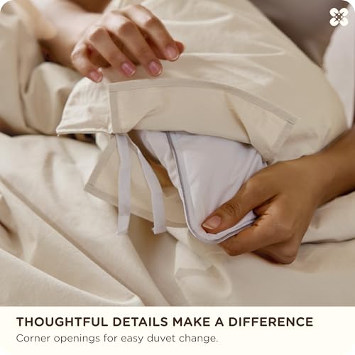 Bedsure Cotton Duvet Cover Full - Luxury Slub Weave 100% Cotton Duvet Cover with a Linen Like Textured, Easy Change Durable Bedding, Ivory, 80" x 90"