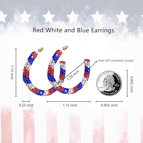 US Flag Earrings, Patriotic Hoop Earrings Red White and Blue Earrings for Women Patriotic Jewelry4