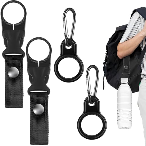 JEYORZY Flaschenhalter Gürtel, 4 Stück Karabiner Flaschenhalter Set mit in Schwarz - Wasserflasche Schnalle, Nylon Gürtel Flaschenhalter Clips, Wasserflaschenhaken, Wasserflasche Schnalle