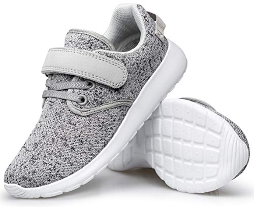 TOEDNNQI Boys Girls Sneakers Kids Lightweight Breathable Strap Athletic Running Shoes for Toddler/Little Kid/Big Kid 179-Grey/White Size 12