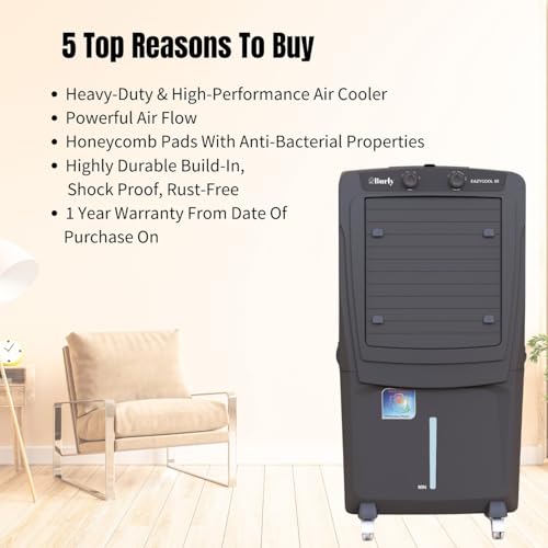 Image of BHABURLY Eazycool 85 L Desert Air Cooler | 4500 CMH Air Delivery | 4-Way Air Deflection & Auto Swing | Anti-Bacterial Honeycomb | Ice Chamber | 3-Speed Control | Inverter Compatible | 1 Yr Warranty