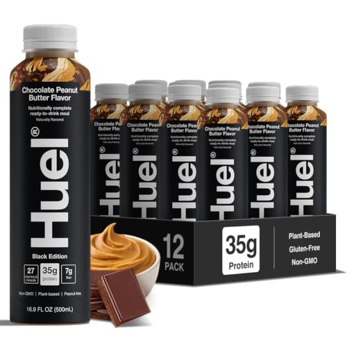 Image of Huel Black Edition Ready-to-Drink | Meal Replacement Protein Shake | Vegan | Chocolate Peanut Butter (16.9 Fl Oz - 12 Pack) 35g High Protein, 27 Vitamins & Minerals, Gluten Free, High Fiber, Low Sugar