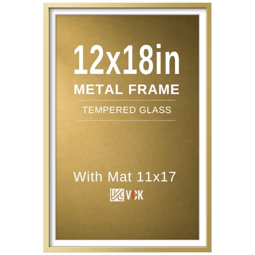 Image of VCK 12x18 Frame Gold Metal, Real Glass, 11x17 Mat, for Poster Print