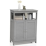 GLACER Bathroom Floor Cabinet, Wooden Storage Cabinet with Double Shutter Doors & 3-Position Adjustable Shelf, Side Storage Organizer Cabinet, 23.5 x 12 x 31.5 inches (Grey)