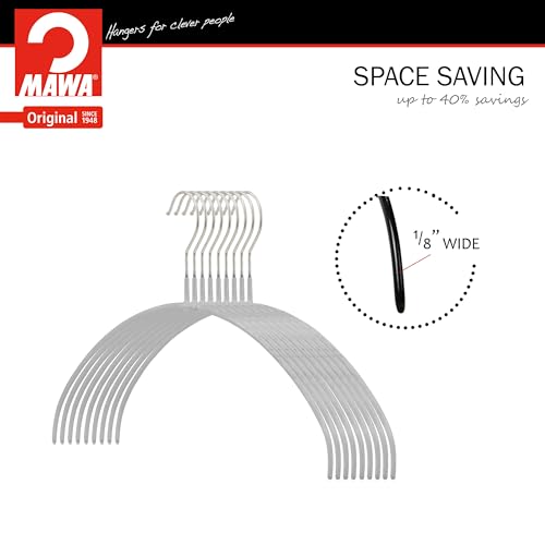 Mawa Narrow Petite Clothing Hangers, Steel Hanger with Non-Slip Coating, for Shirts, Dresses, Camisoles, T-Shirts, Space-Saving, 360-degree Rotatable Hook, Set of 20, Silver