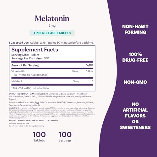 Image of Natrol Melatonin 3 Mg Time Release, Dietary Supplement to Minimize Wake Ups, Nighttime Sleep Aid, 100 Tablets, Up to a 100-Day Supply