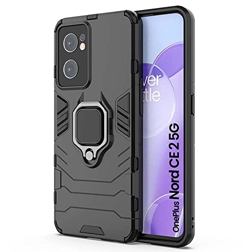 Image of WOW IMAGINE Polycarbonate Tough Armor Bumper Excellent 360 Degree Protection Back Cover with Ring Holder & Kickstand in-Built for OnePlus Nord CE 2 5G (Carbon Black)