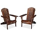 Outvita Folding Adirondack Chair Set of 2, 350LBS Solid Wood Garden Chair Weather Resistant, Outdoor Wooden Accent Furniture Fire Pit Lounge Chairs for Garden, Yard, Patio, Lawn, Carbonized