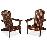 Outvita Folding Adirondack Chair Set of 2, 350LBS Solid Wood Garden Chair Weather Resistant, Outdoor Wooden Accent Furniture Fire Pit Lounge Chairs for Garden, Yard, Patio, Lawn, Carbonized