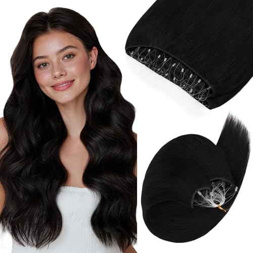 Image of GOO GOO Sew in Hair Extensions Real Human Hair, Micro Beaded Weft Hair Extensions Human Hair, 1 Jet black 24 Inch 120g, Installation Customizable with Pre-attached Beads, Natural Volume