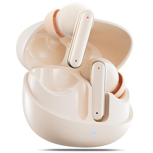 Hoarahloux Bluetooth Wireless Earbuds with Touch Control, Wireless Earphones Bluetooth 5.4, Wireless Headset 4-6H Playtime, Type-C Charging Wireless Headphones with Charging Case Light Khaki