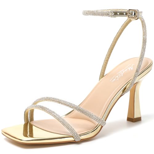 Image of Mostrin Womens Sandals Strappy Heels for Women Ankle Strap Lace Up Heels Square Open Toe Heels Tie Up Stiletto High Heeled Sandals for Prom, Party, Daily Wear
