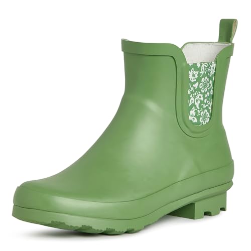 Laura Ashley Women's Snow and Rain Boots, Mid Cut Rubber Boots for Women, Waterproof Flat Heeled Ankle Boots for Ladies, Lt Green, Size 9