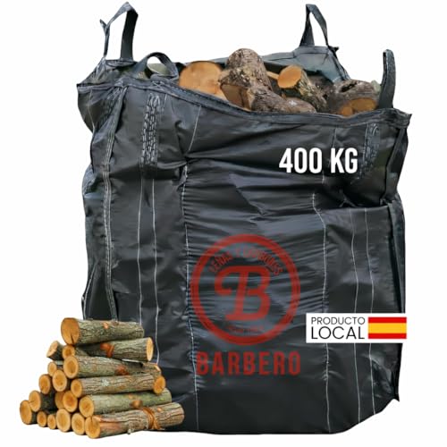 Leña Encina Big Bag 400kg Madera Dura Natural Alto Rendimiento Fuego Lento Chimenea Estufa Caldera Barbacoa Uso Doméstico Profesional Calor Intenso Baja Humedad Fácil Transporte Combustión Eficiente