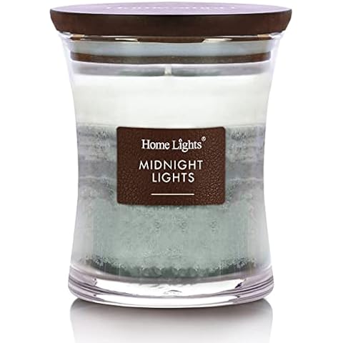 HomeLights 3-Layer Highly Scented Candles - Midnight Lights, Hourglass Large Jar Candles for Home - Burns Up to 45 Hours, Natural Soy Wax, Wooden Lid, 11.3 OZ Cover