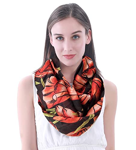 Lina & Lily Tulip Print Infinity Scarf for Women, Fashion Floral Lightweight Scarf for All Seasons
