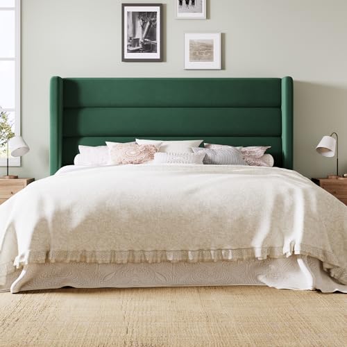 Image of Allewie Full Size Platform Bed Frame with Velvet Upholstered Wingback Headboard, No Box Spring Needed, Under Bed Storage Space, Strong Wooden Slats, Modern Mattress Foundation, Easy Assembly, Green