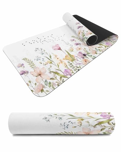 Debedcor Heat Proof Table Pads Waterproof Decorative, Farmhouse Floral Non-Slip Table Countertop Protector, Pastoral Botanical Flowers Bird Insulation Mat for Dining Room, 48 x 12 Inches