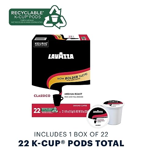 Image of Lavazza Classico Single-Serve Coffee K-Cup Pods for Keurig Brewer, Medium Roast, 22Count Box, Full bodied medium roast with rich flavor and notes of dried fruit
