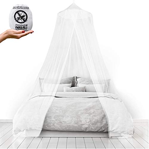 Mosquito Nets 4 U - Zanzariera da Letto per casa e per Le Vacanze con Borsa per Trasporto, Colore: Bianco