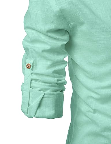 Image of Univibe Full Sleeve Chinese /Rounded /Mandarin Collar Pure Cotton Casual, Wedding, Party, Festival Stylish Short Length Slim fit Kurta Style Shirt for Men and Boys.