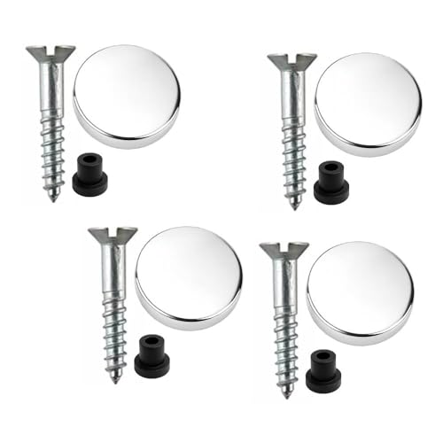 Mirror Screws 25mm Zinc with Rubber Washers – Pack of 4 with 13mm Polished Chrome Flat Caps, Waterproof Decorative Fixings