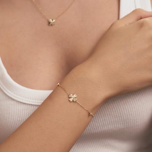 Gelin Real Diamond 4-Leaf Clover Bracelet in 10k Solid Gold, 6+1 inch2