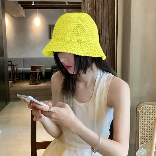 Image of Womens Floppy Straw Sun Hat Packable Wide Brim Summer Beach Hat Foldable Crochet Bucket Hats