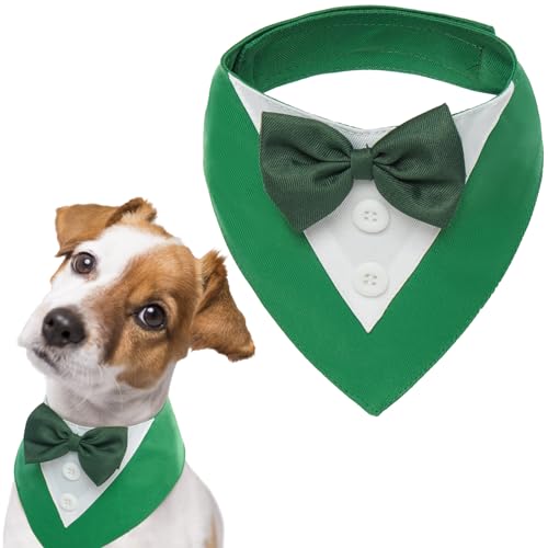 FUAMEY-StPatricks-Day-Dog-TuxedoPet-Green-Collar-Puppy-Costume-Adjustable-Dog-Bandana-Cosplay-Party-Doggie-BibsIrish-Lucky-Dress-Up-Dog-Bow-Tie-Green-and-White-M FUAMEY StPatricks Day Dog TuxedoPet Green Collar Puppy Costume Adjustable Dog Bandana Cosplay Party Doggie BibsIrish Lucky Dress Up Dog Bow Tie Green and White M