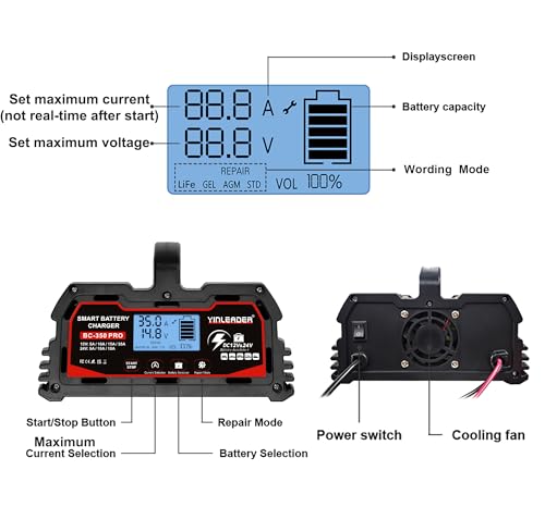 Cargador de Batería Automotriz 35A 12V/24V 18A - Cargador Automático Inteligente con Pantalla LCD, para Baterías de Coche, Motocicleta y LiFePO4 - imagen 6