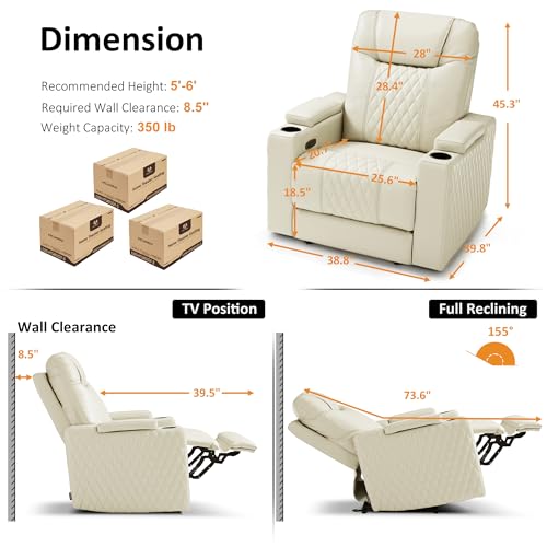 Image of MCombo Oversized Power Recliner Chair with Adjustable Headrest & LED Light for Adults, Zero Gravity Recliner with USB & Type C Ports, Cup Holders for Living Room & Home Theater, Faux Leather HTS401
