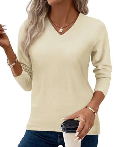 Image of Women's Spring Sweaters 2026 Casual Long Sleeve Pullover V Neck Lightweight Sweatshirts Cute Blouse Tops