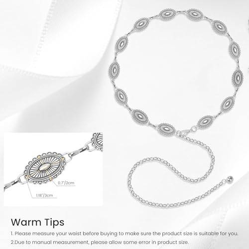Adjustable Concho Belt for Women Metal Chain Belt Cowgirl Premium Belly Belt for Concerts, Festivals, Cosplay, Daily Wear4