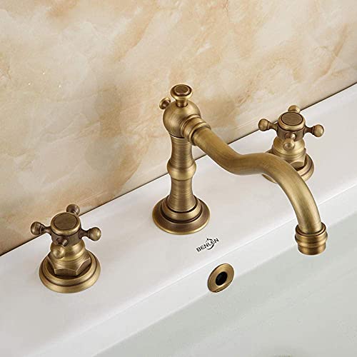 Robinet de bassin à trois trous double commande en laiton brossé - 4