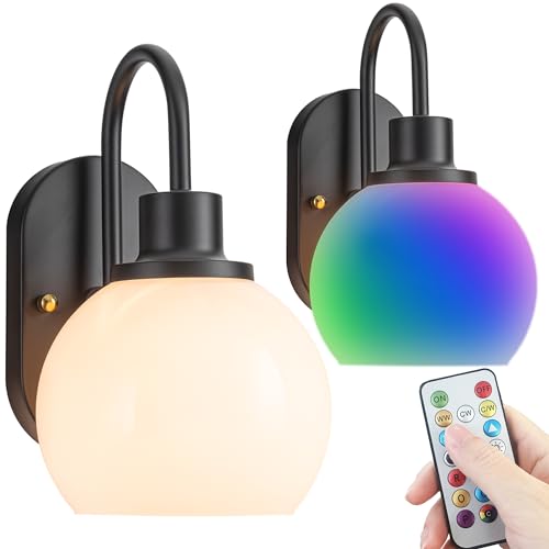 Image of Battery Operated Wall Sconces Set of 2, Battery Operated Wall Lights With Remote, RGB Color Changing USB Rechargeable Up to 50 hours use time,Not Hardwired Battery Sconces For Bedroom Living Room