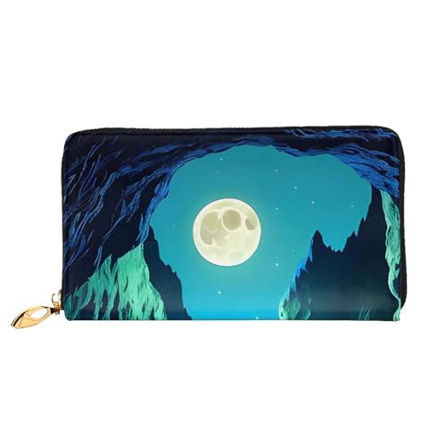 Water Moon Cave Women's Wallet Long Zip Around, Premium Vegan Leather Wallet with 12 Card Holders, Large Capacity,Gift Ready Packaging - Main Image