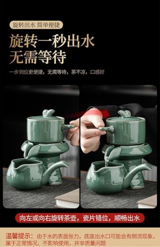 Image of Chinese Gongfu Tea Gift Set, Service Automatic Stone-Mill Design Handmade Ceramics Tea Pot 6 Cups Japanese Kung Fu Tea for Adults Men Women Tea Ceremony Party Home Office Decor (Green)